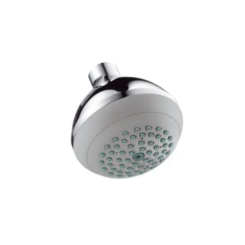 Kopfbrause von Hansgrohe mit runder Form und zahlreichen Düsen. Die Oberfläche ist glänzend verchromt. Diese Brause ist für die Wandmontage konzipiert.
